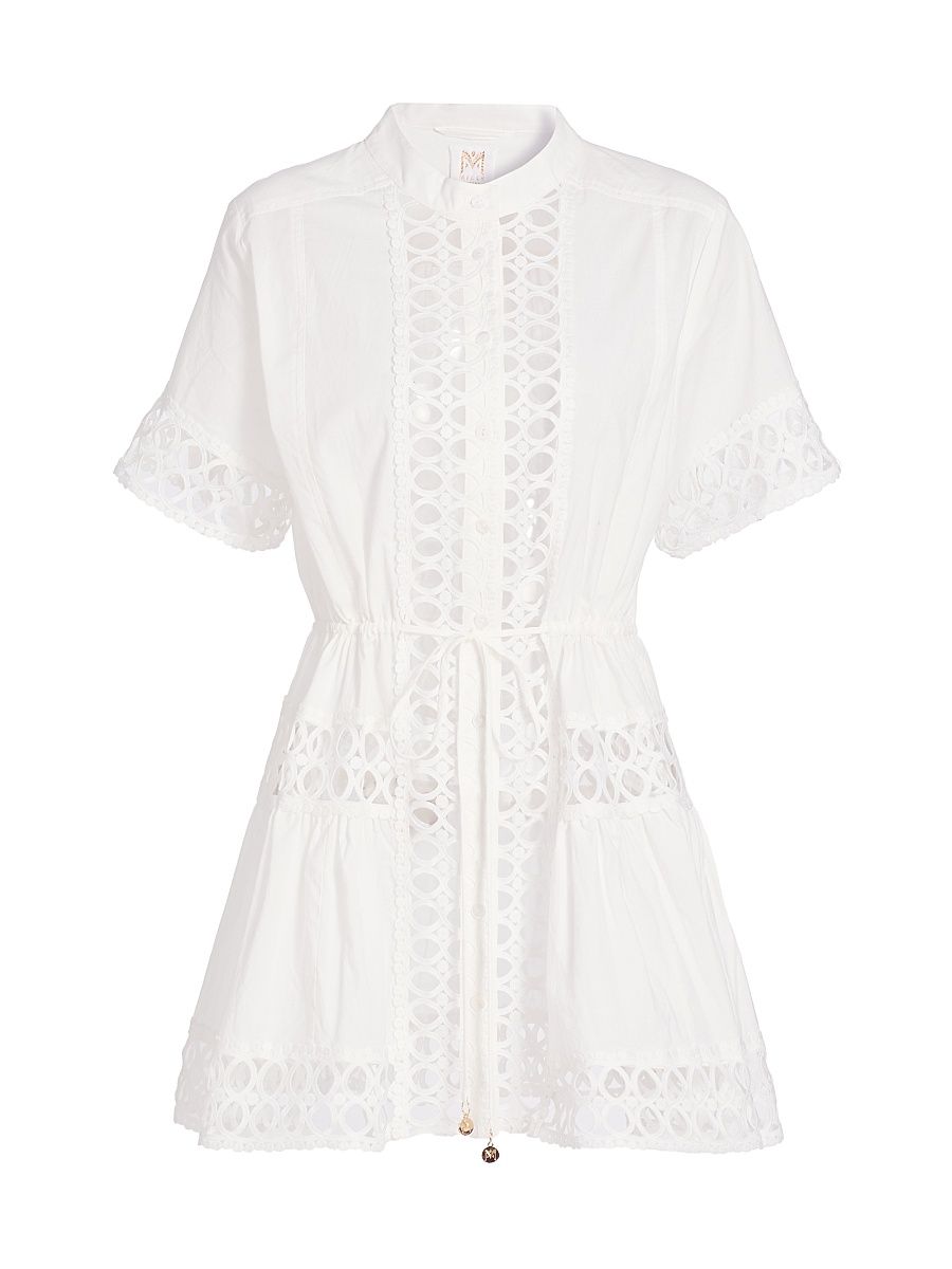 Women's Lace Cotton Voile Mini-Shirtdress - White - Size Large