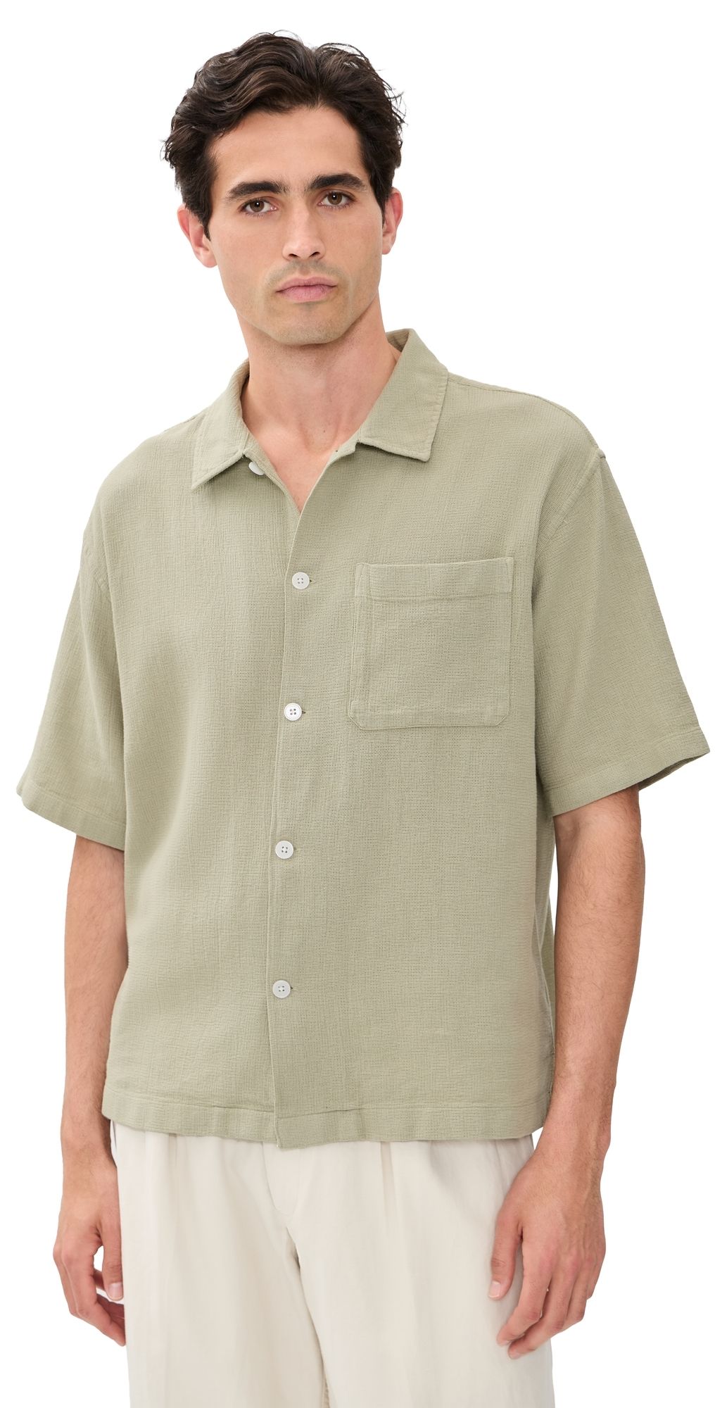 FRAME Open Weave Short Sleeve Shirt Moss Green XXL
