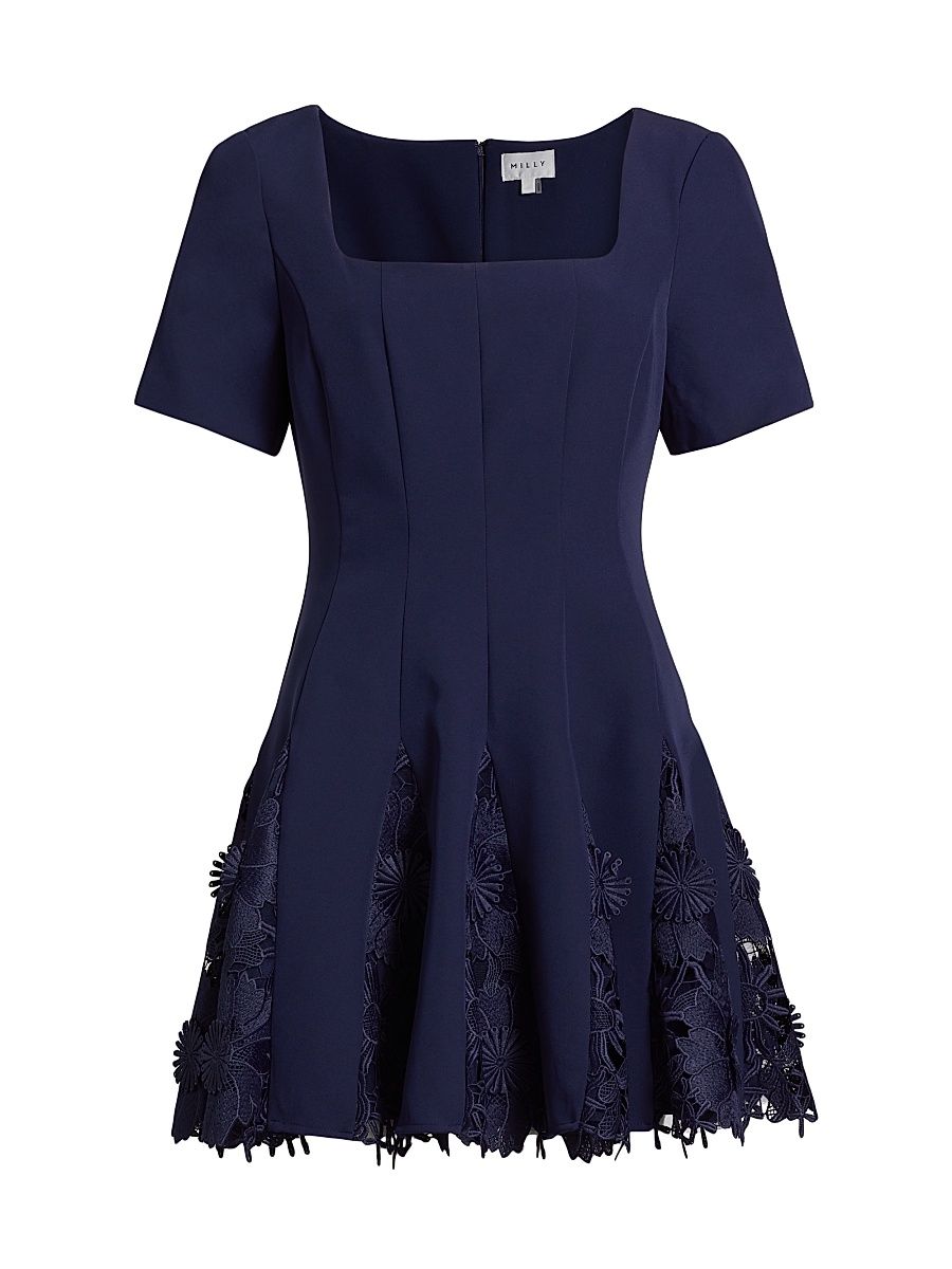 Women's Joy Lace-Trimmed Fit & Flare Minidress - Navy - Size 10