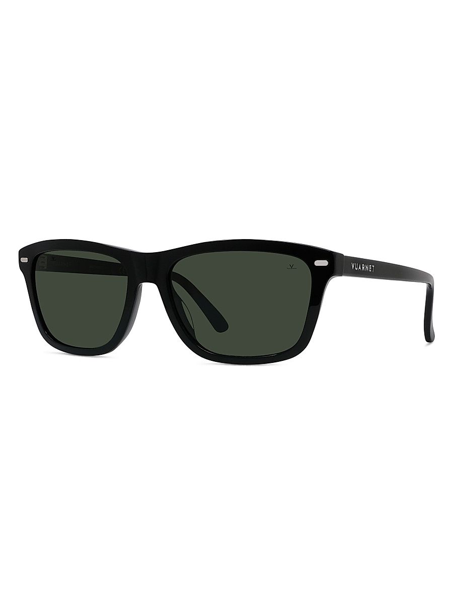 Men's Lifestyle-Belvedere 57MM Rectangular Sunglasses - Shiny Black Smoke