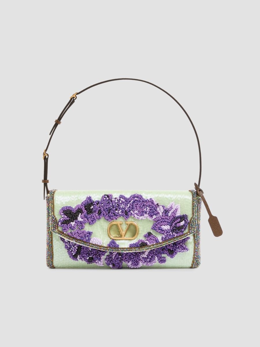 Valentino Women's DeVain Small Embroidered Shoulder Bag - Mint Purple