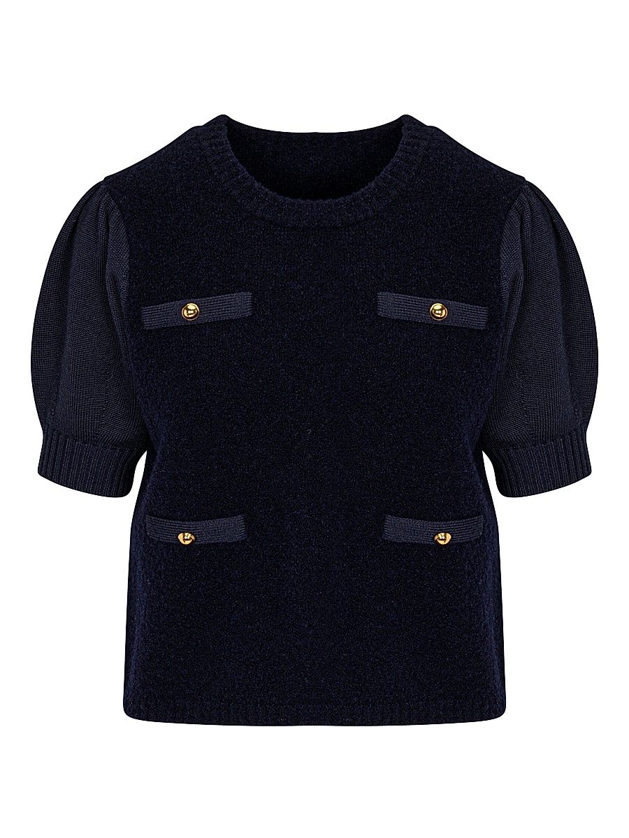 Women's Lady Bouclé Short Puff Sleeve Sweater - Dark Navy - Size XS