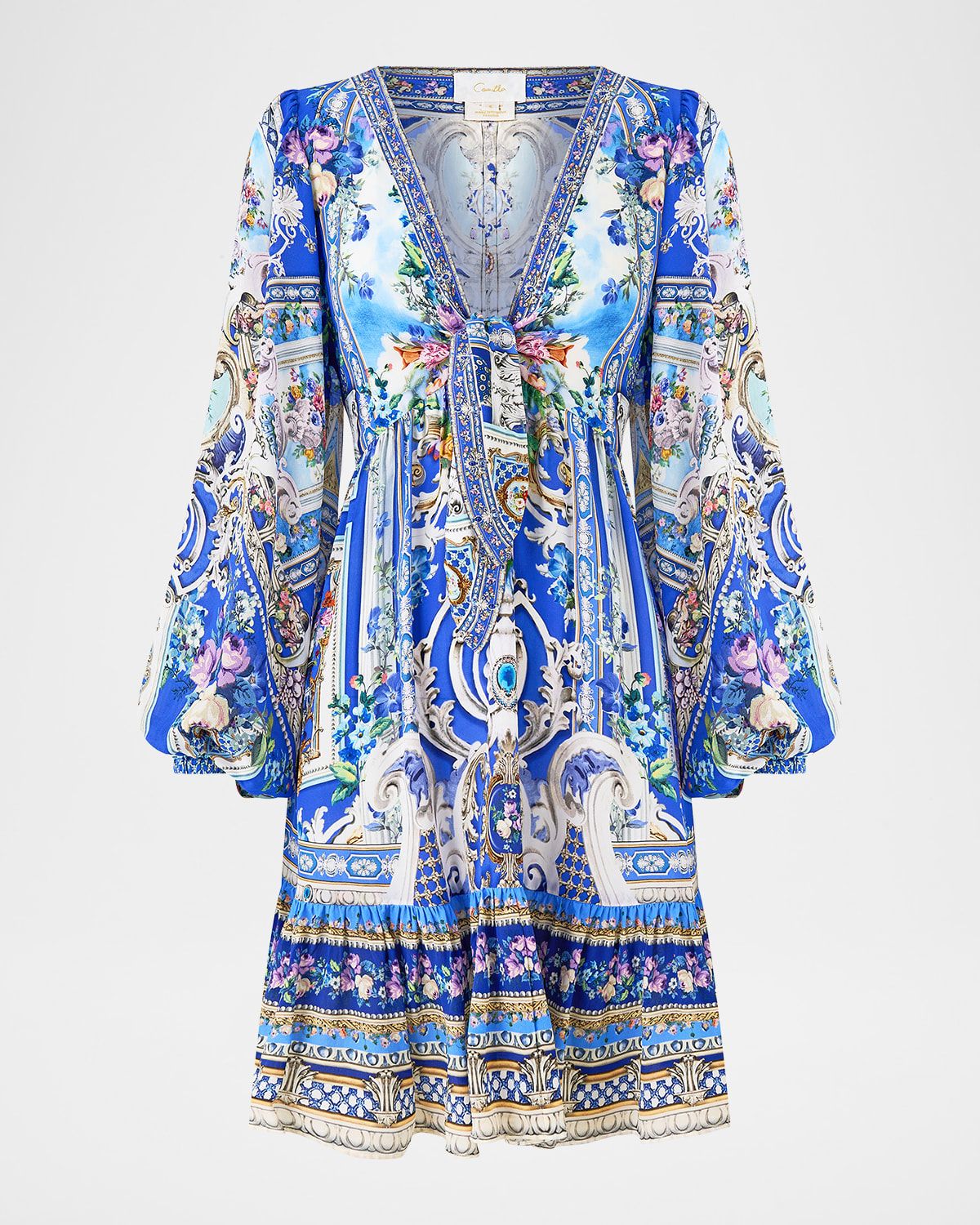 Ottoman Opulence Short Tie-Front Mini Dress