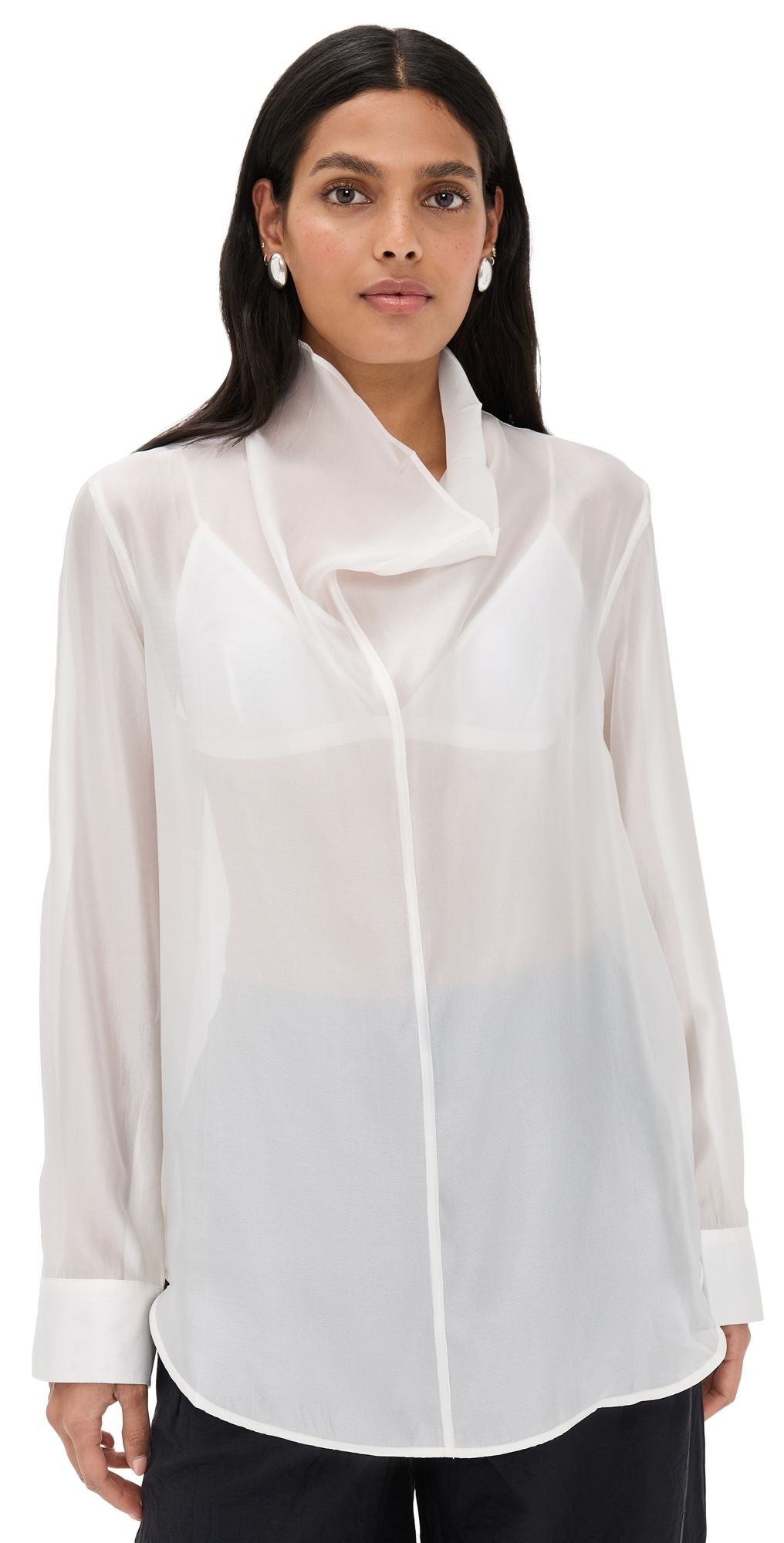 Pixie Market Sheer High Cowl Neck Blouse White M/L