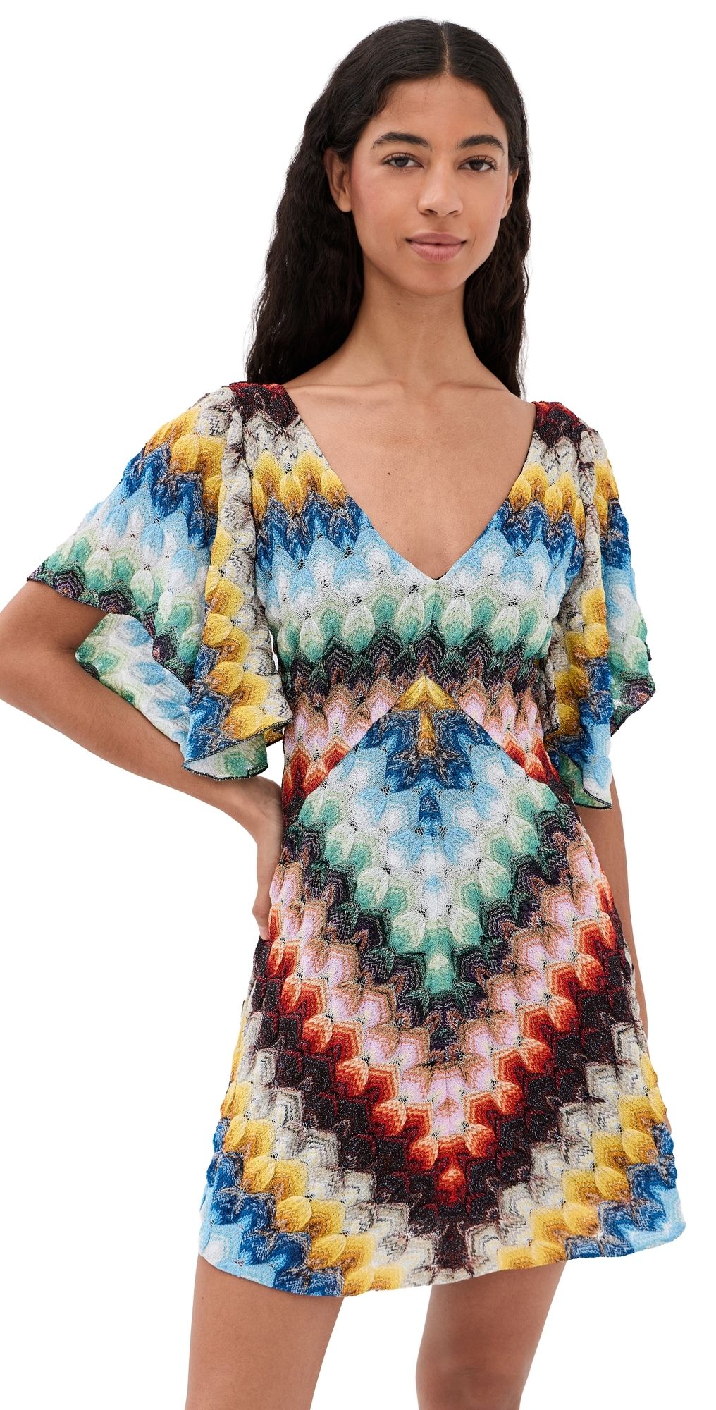 Missoni Short Dress Multicolor On Black Base 40