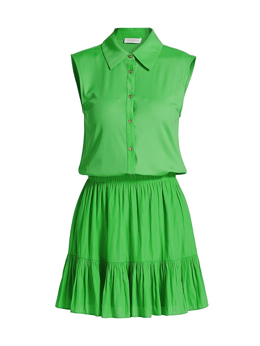 Women's Odette Sleeveless Mini-Shirtdress - Tropic Green - Size Large