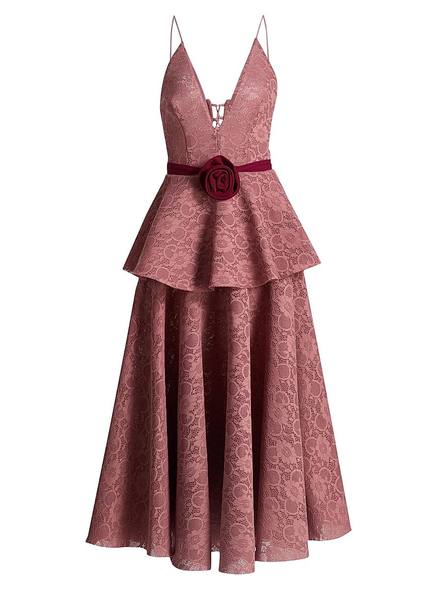 Women's Almira Bonded Lace Peplum Cocktail Dress - Desert Rose - Size 0