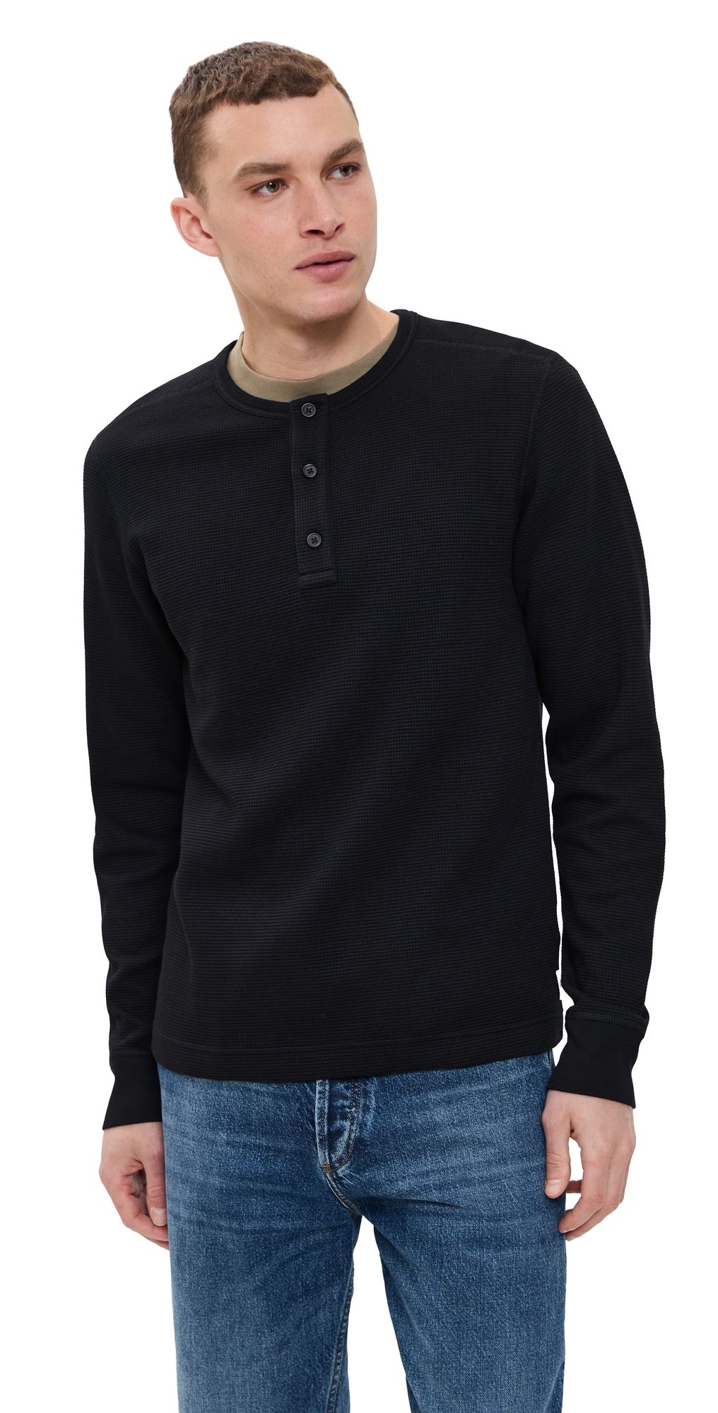 Reigning Champ Lightweight Waffle Standard Henley Black L