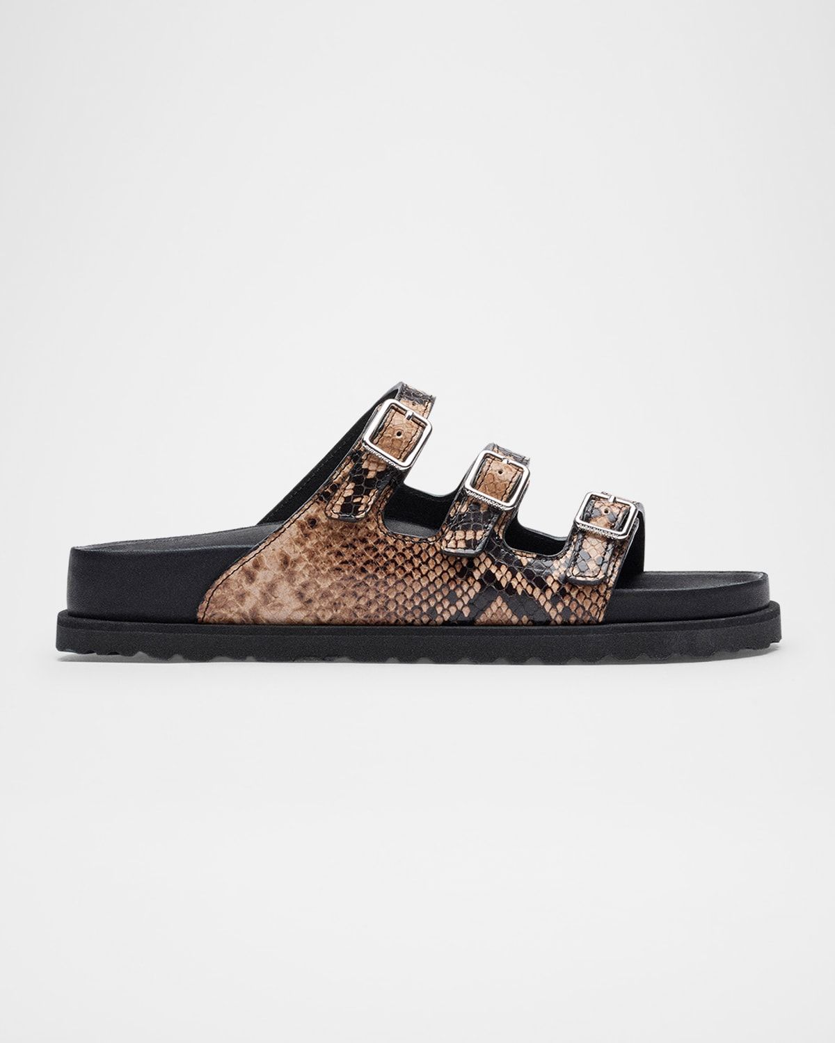 Florida Snake-Embossed Trio Slide Sandals