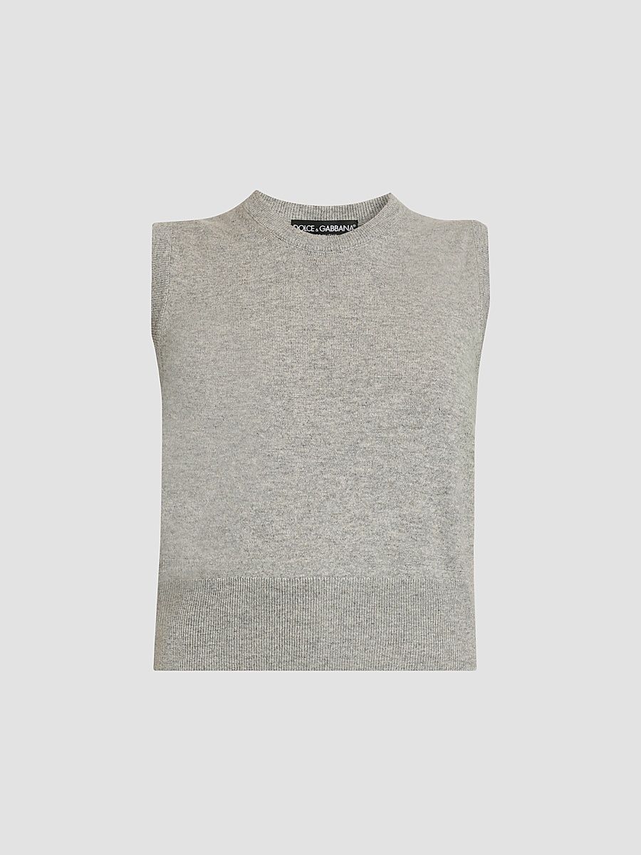 Women's Cashmere Knit Crewneck Tank Top - Grigio Chiaro - Size 10