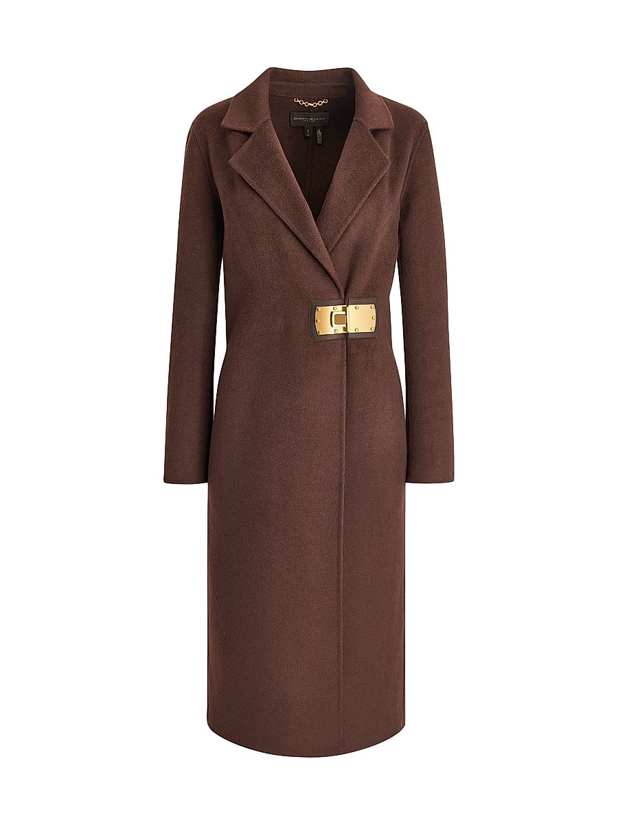 Women's Wool-Blend Buckle-Detail Coat - Chocolate Plum - Size Medium