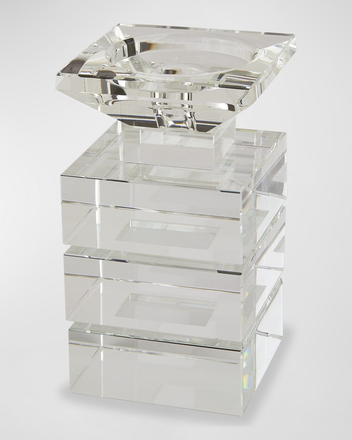 Clear Cut Crystal "Illusion" Candleholder - Holds Pillar Or Tapered Candles - Small