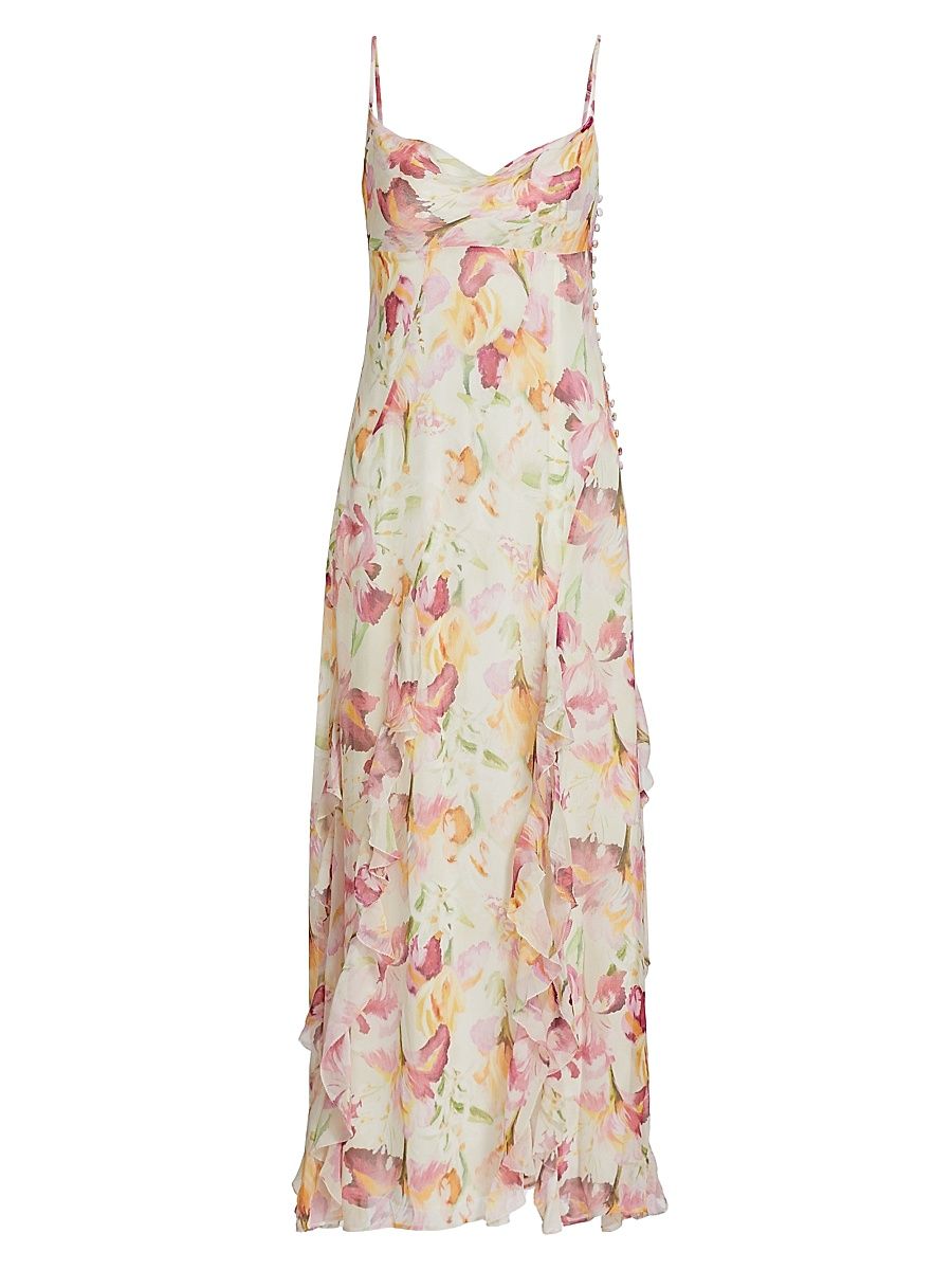 Women's Kamila Ruffle Cowl A-line Gown - Luna Ivory Wildflower - Size 12