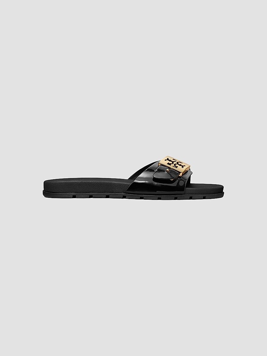 Tory Burch Women's Buckle Slides - Perfect Black Gold - Size 6