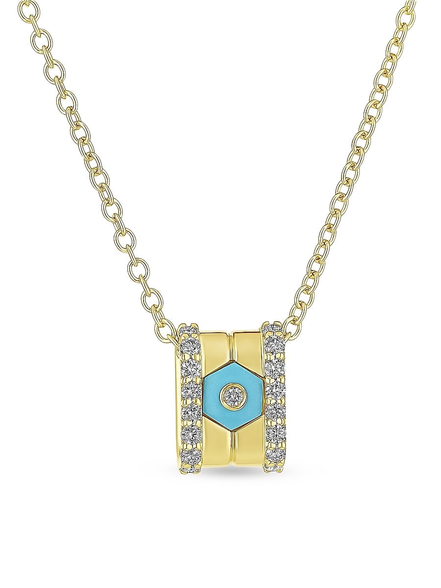 Women's Baia 18K Yellow Gold, 0.37 TCW Diamond & Turquoise Pendant Necklace - Yellow Gold