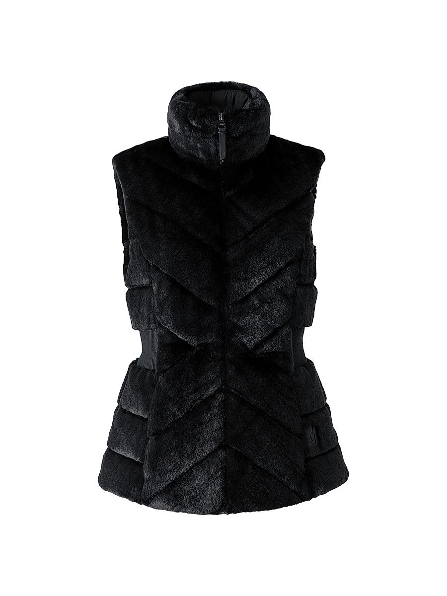 Women's Twiggy Faux-Fur Down Vest - Black - Size XL