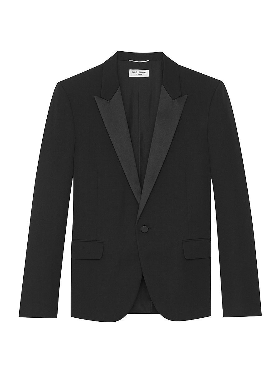 Saint Laurent Men's Peaked Lapel Tuxedo Jacket in Grain De Poudre - Nero - Size 40