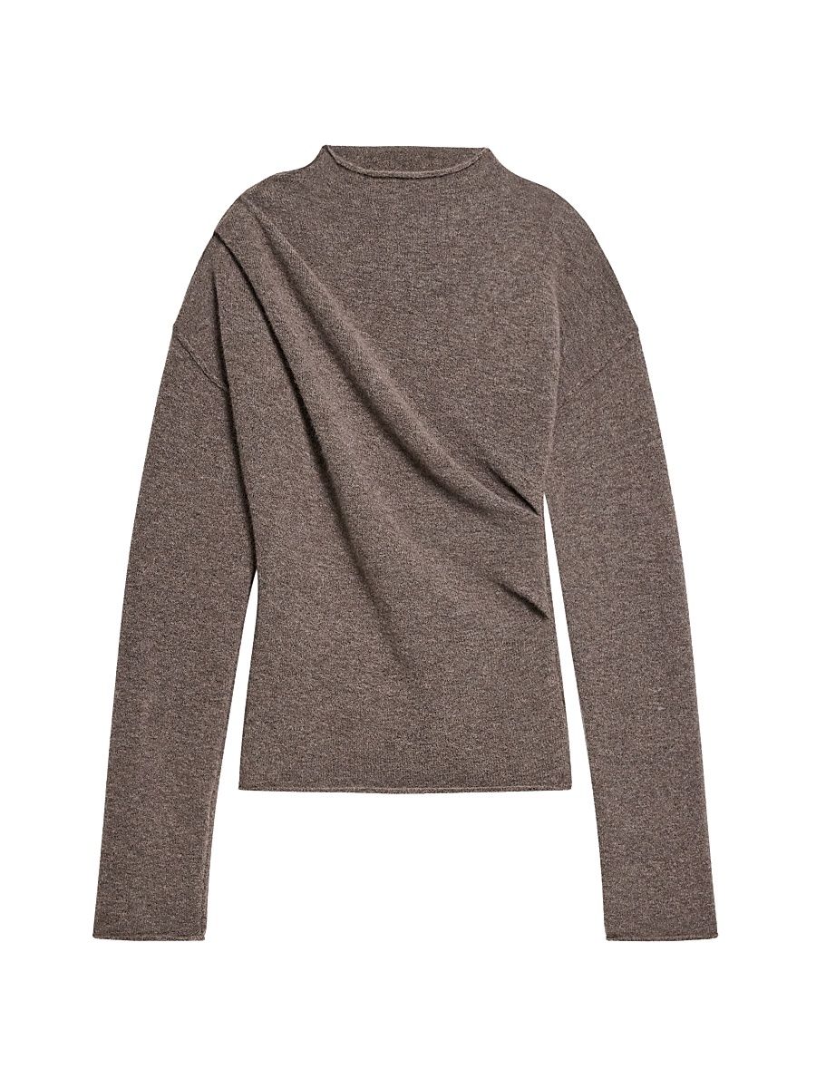 Women's Slouchy Draped Merino Wool-Blend Sweater - Grey Brown - Size Large