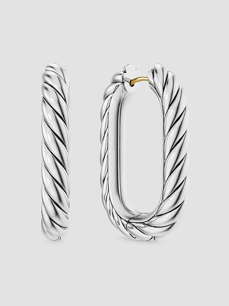 Women's DY Madison Cable Hoop Earrings in Sterling Silver, 29.3MM - Silver