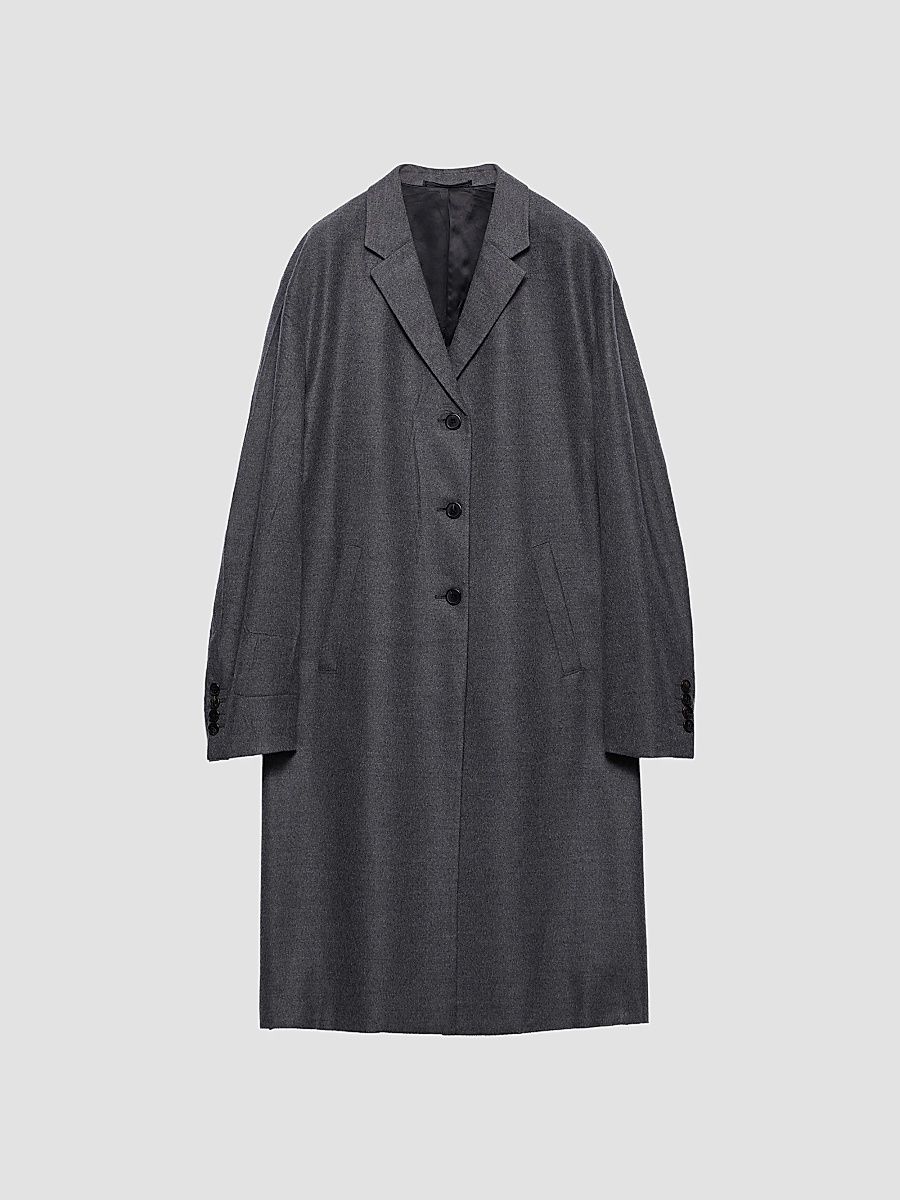 Women's Single-Breasted Cashmere and Wool Coat - Grey - Size 8