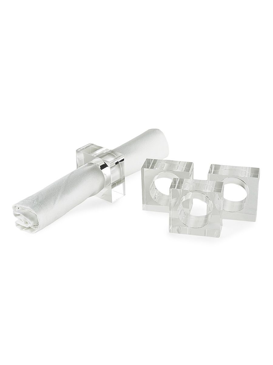 Lucite 4-Piece Square Napkin Ring Set - Clear