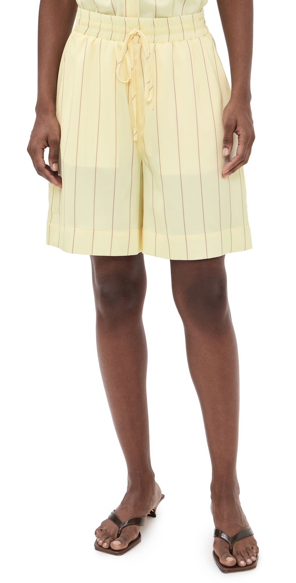 Susana Monaco Crinkle Satin Stripe Boxer Shorts Whipped Cream XS