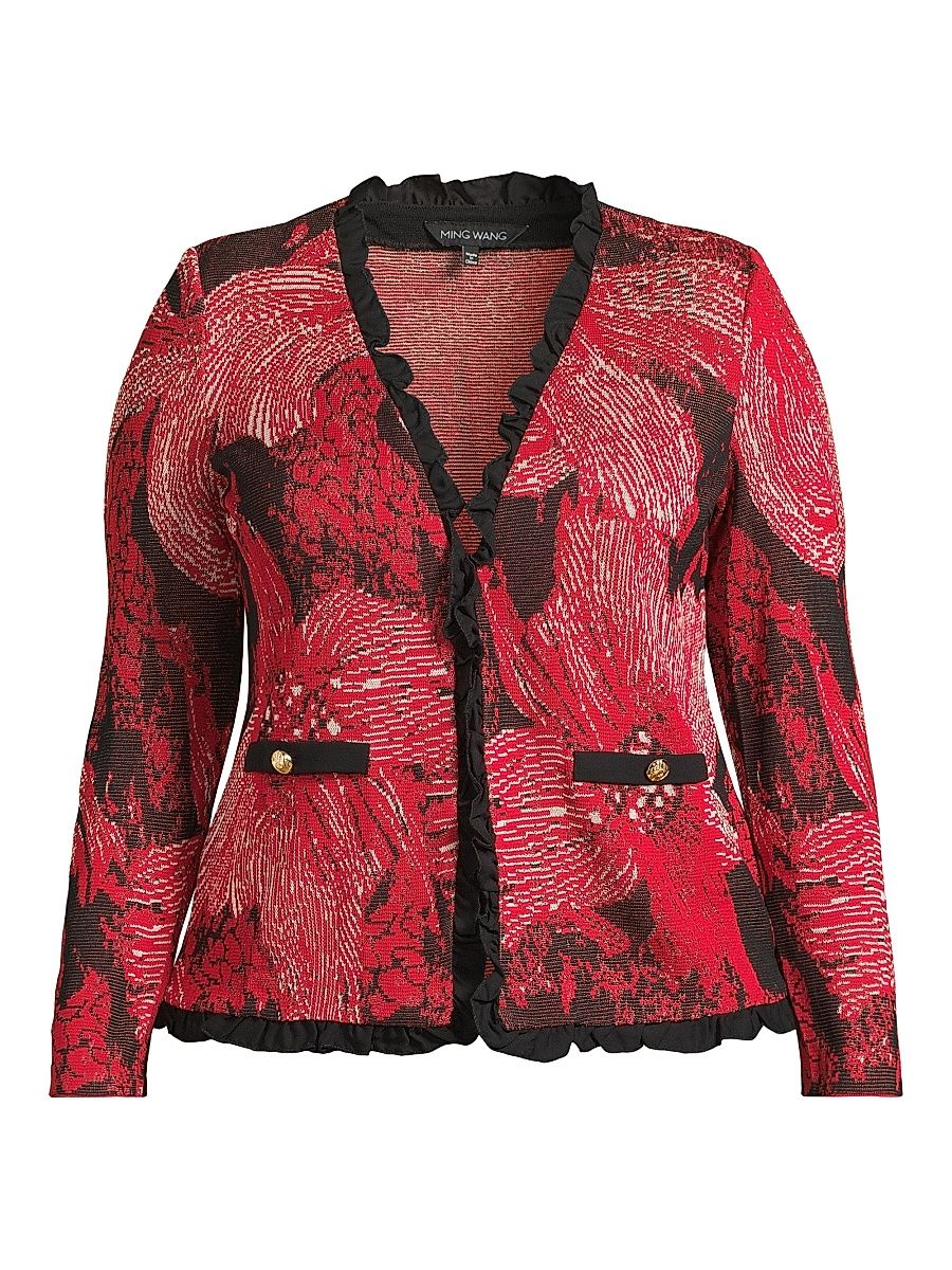Women's Plus Floral Ruffled Heritage-Fit Jacket - Holiday Twig Black - Size 28