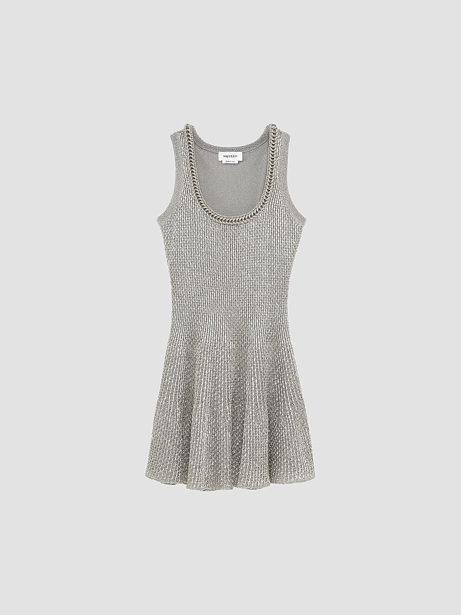 Women's Volume Chain-Scoopneck Mini Dress - Silver - Size 10