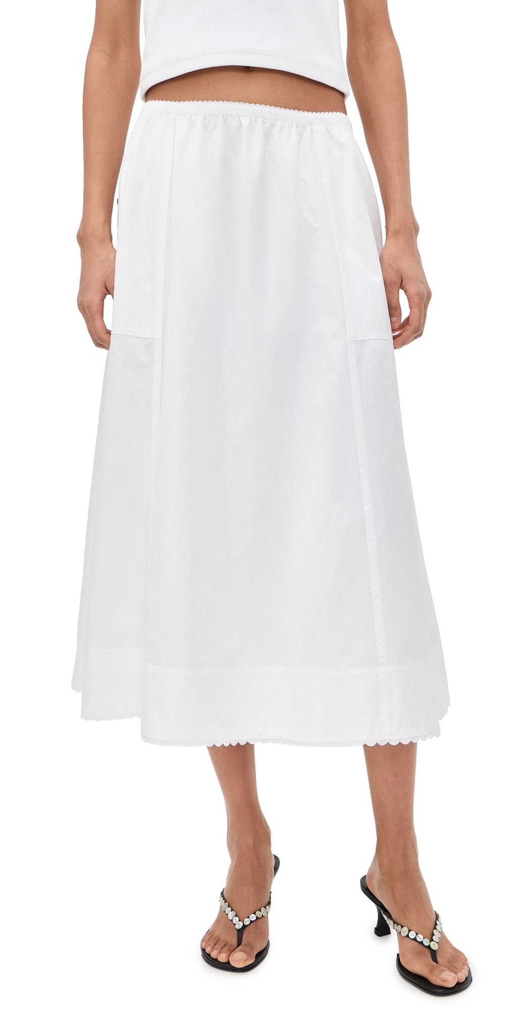 Vince Scallop Detail Maxi Skirt Optic White M