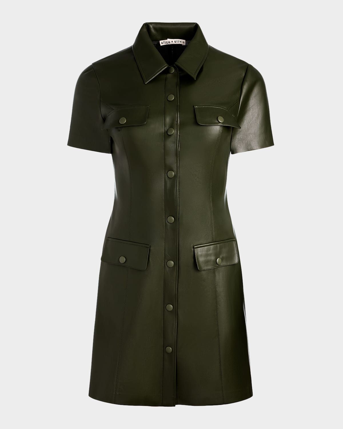 Jamie Vegan Leather Collared Shirtdress