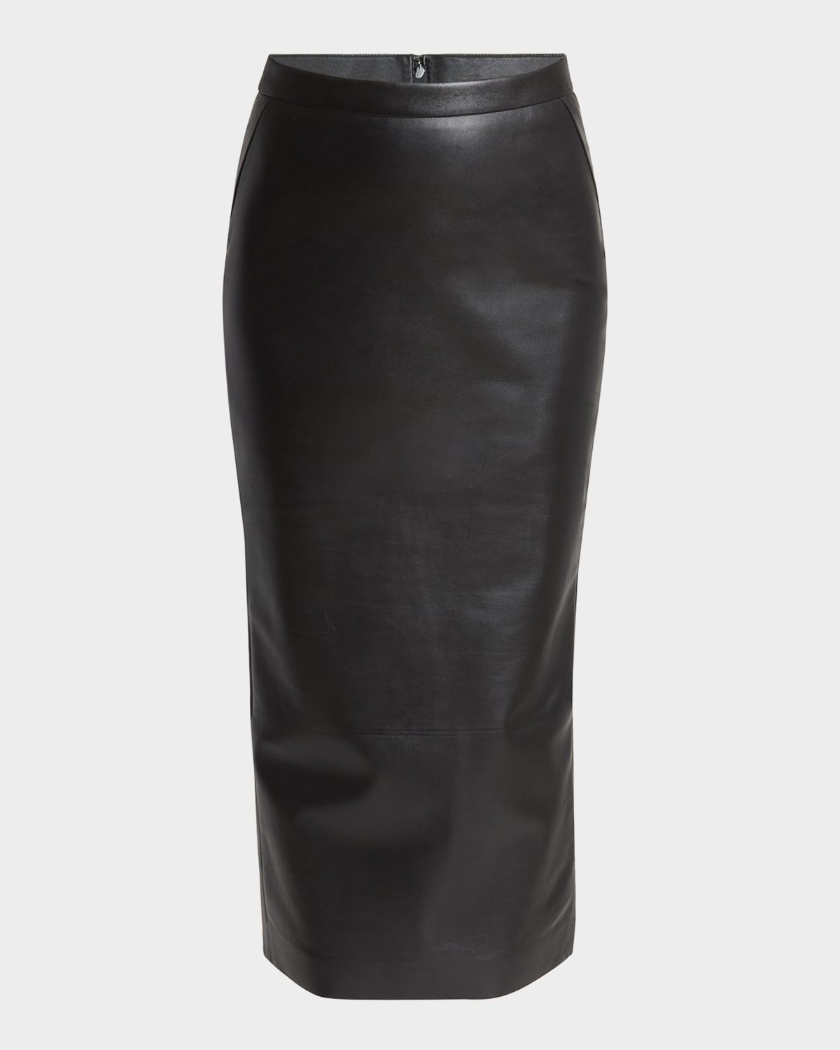Leather Godet-Back Midi Pencil Skirt