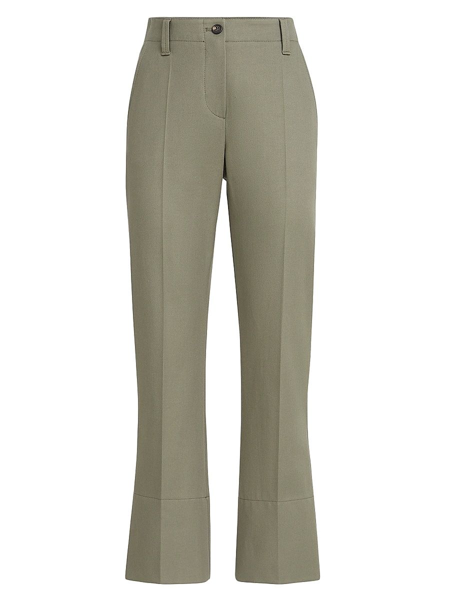 Women's Stretch Cotton Cover Kickflare Cigarette Trousers - Olive - Size 00