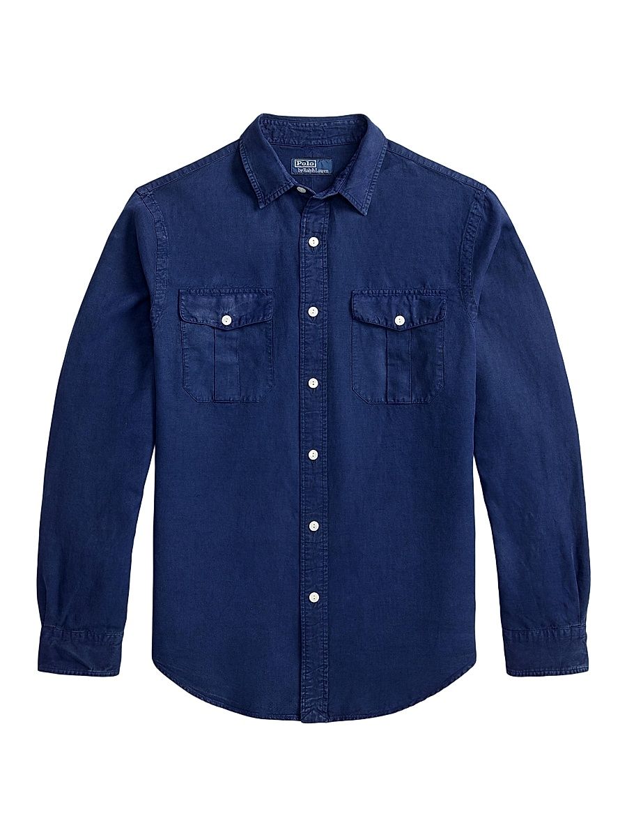 Men's Linen-Silk Canvas Utility Shirt - Indigo - Size XXL