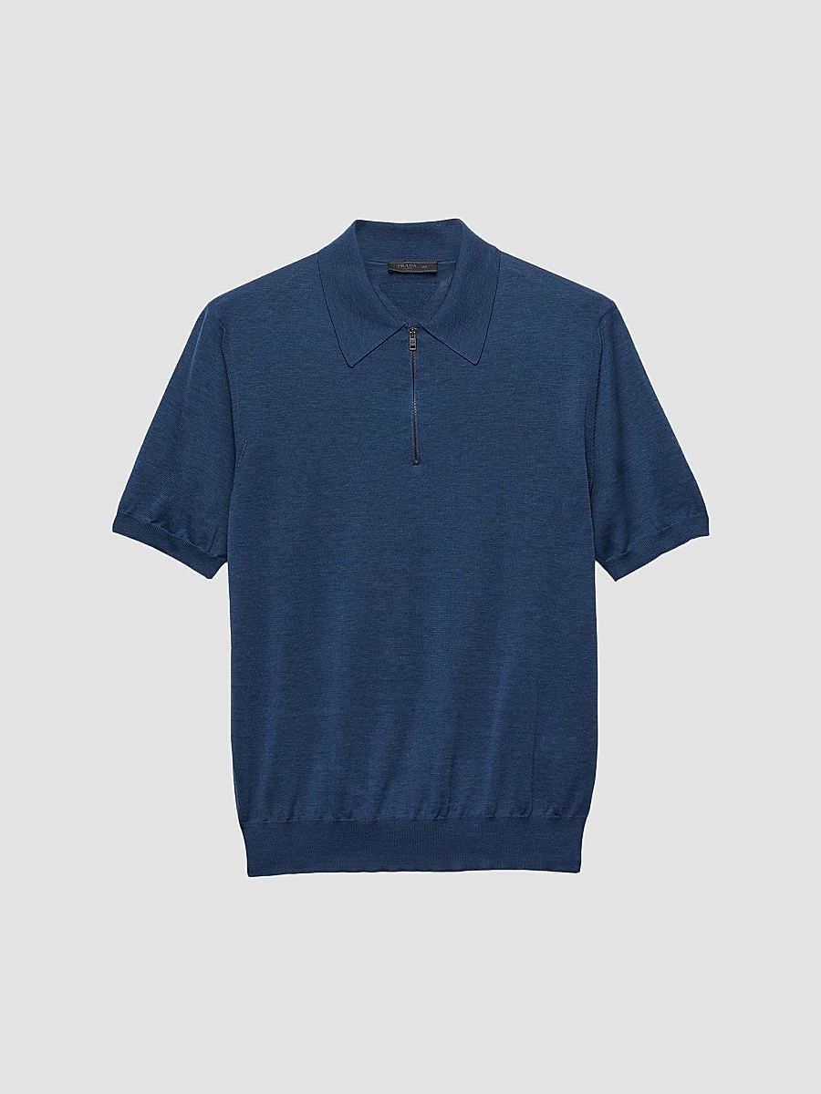 Men's Silk and Cotton Polo Shirt - Blue - Size 48