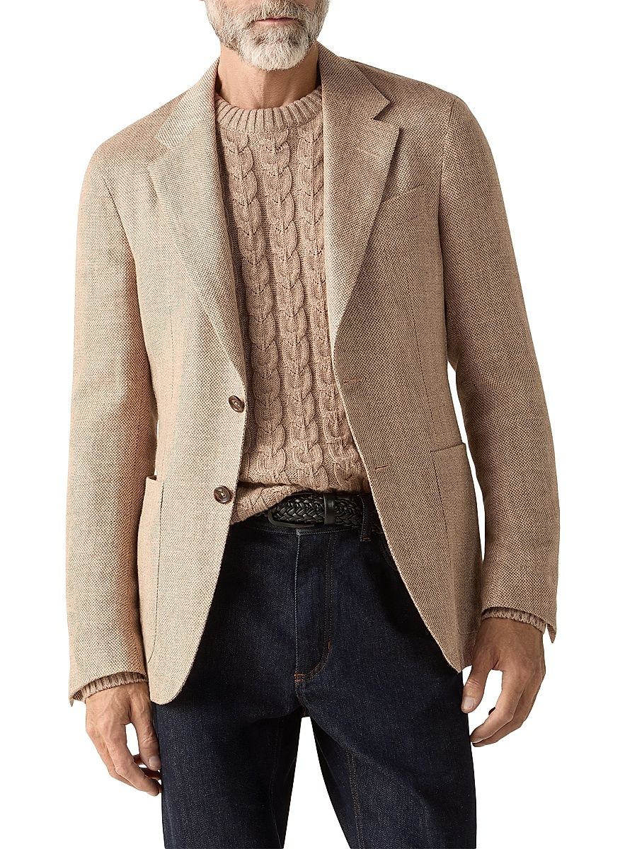 Men's Silk and Linen Jacket - Beige - Size 48