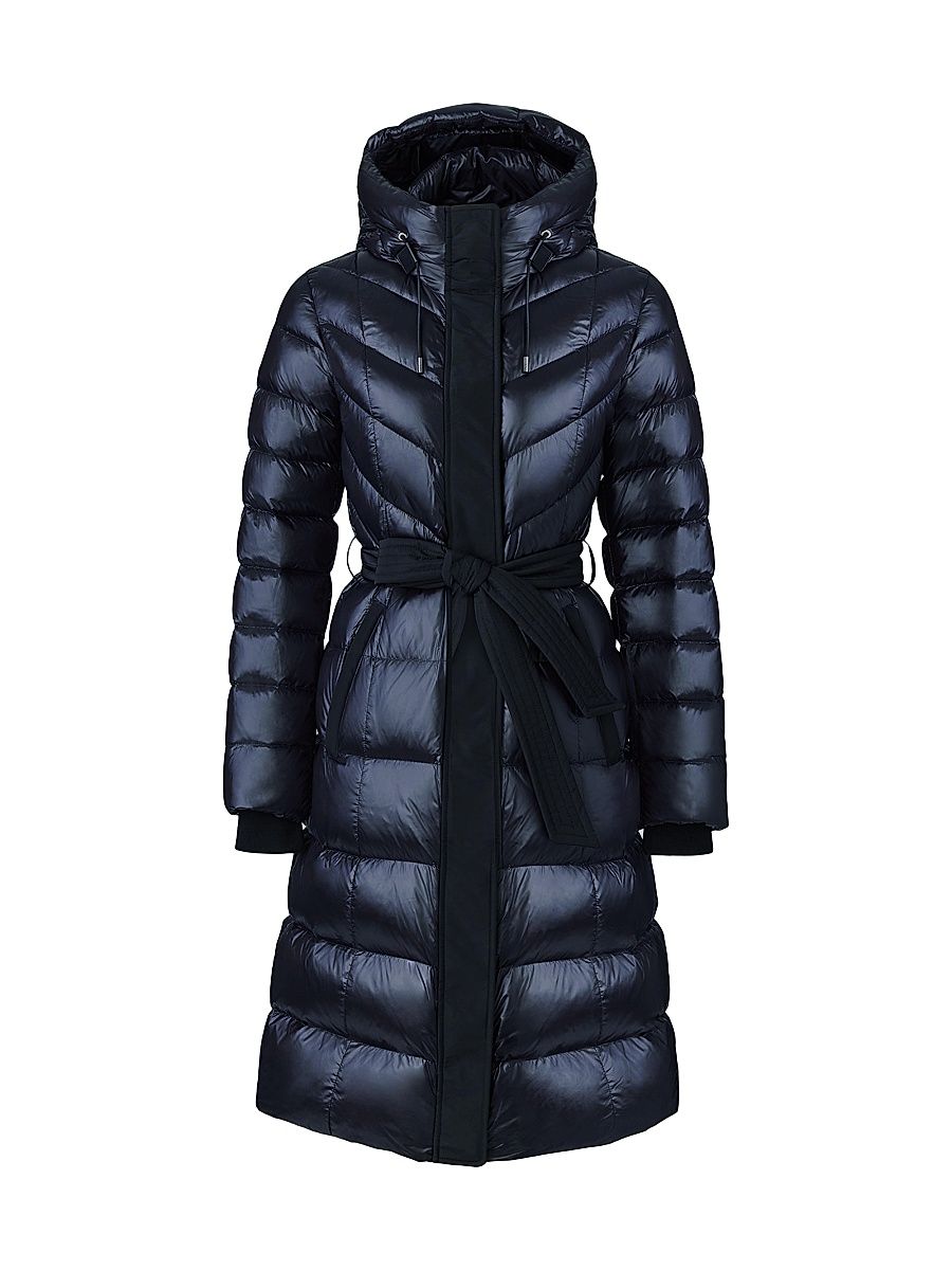 Women's Coralia Down Belted Puffer Coat - Black - Size Small