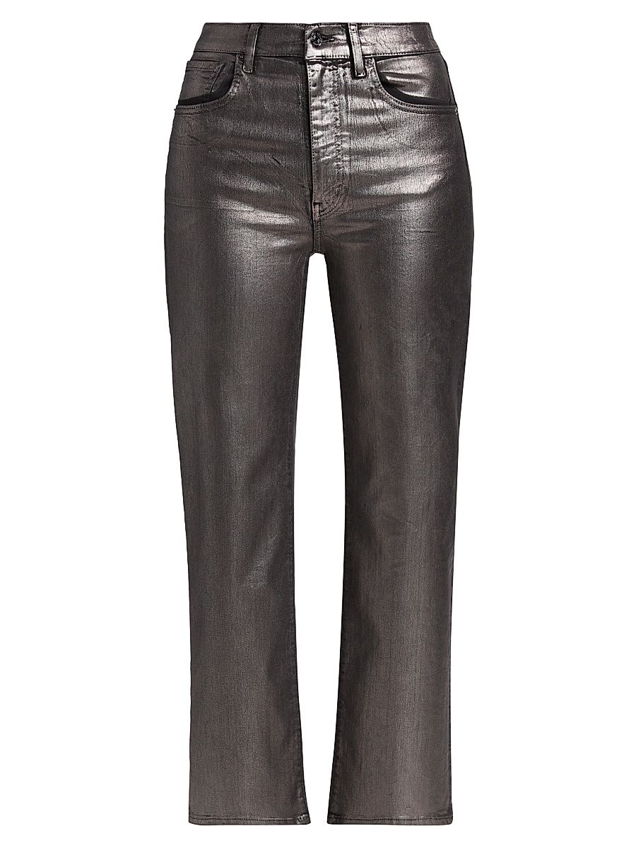 Women's Le Sleek Coated Straight Pants - Gunmetal Noir - Size 28