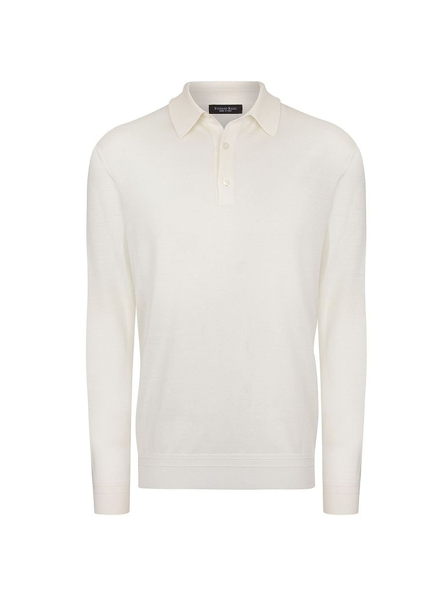 Men's Silk Three-Button Polo Shirt - Creme - Size 50