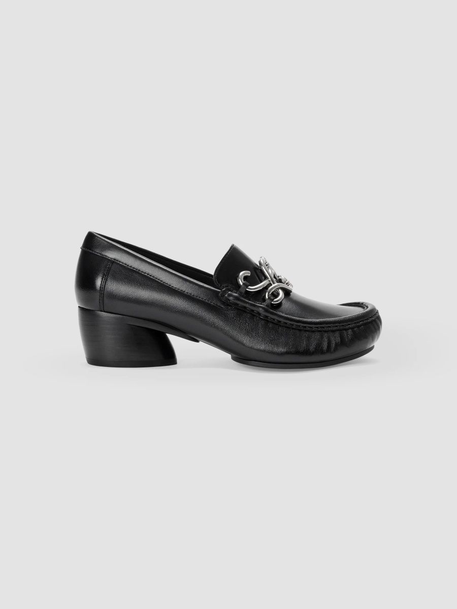 LOEWE Women's Oval Double L 45MM Leather Loafers - Black - Size 11