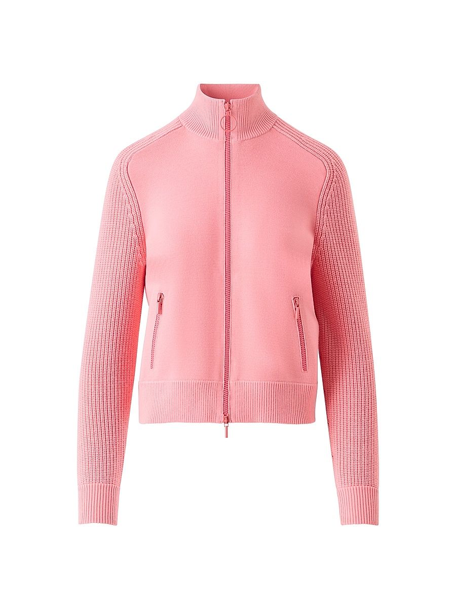 Women's Mixed Knit Wool-Blend Bomber Jacket - Blush - Size 14