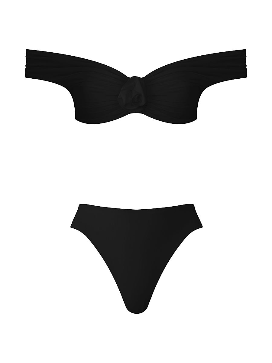 Women's Sauco Floral Appliqué Ruched Bikini - Black - Size 2