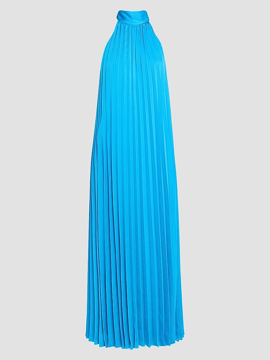 Ungaro Women's Beverly Pleated Halter Maxi Dress - Azure - Size Small