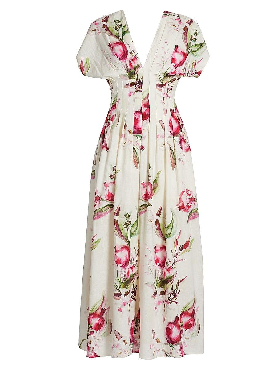 Women's Sonya Pleated Floral Midi-Dress - Nala Pomegranate - Size 6