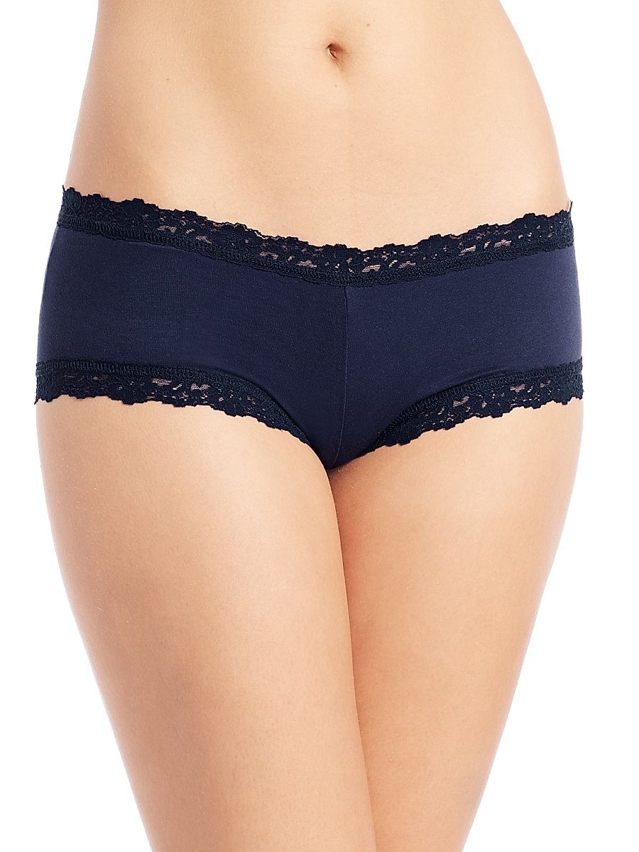 Hanky Panky Women's Lace-Trim Organic Cotton Boy'shorts - Navy - Size XS