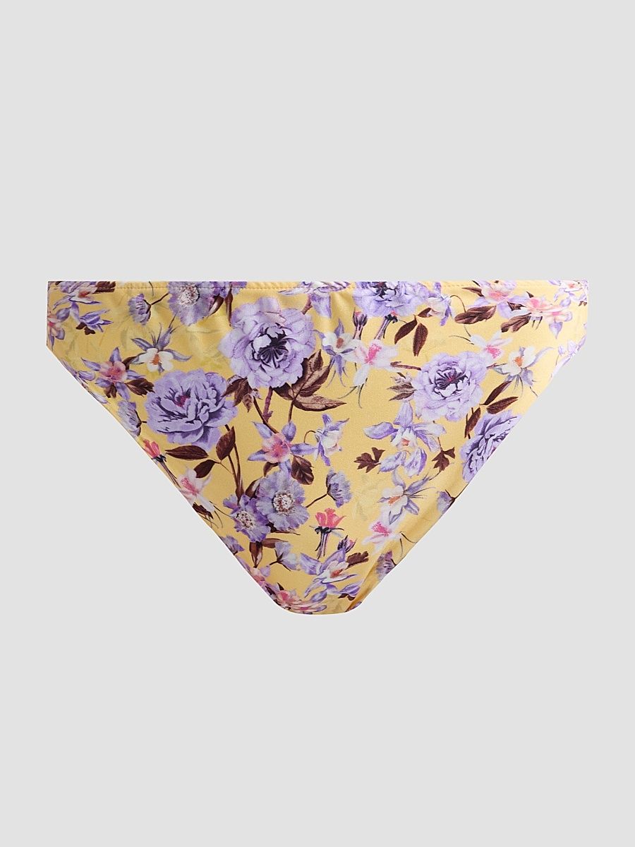 Women's Peony Print High-Waisted Bikini Bottom - Yellow - Size XS