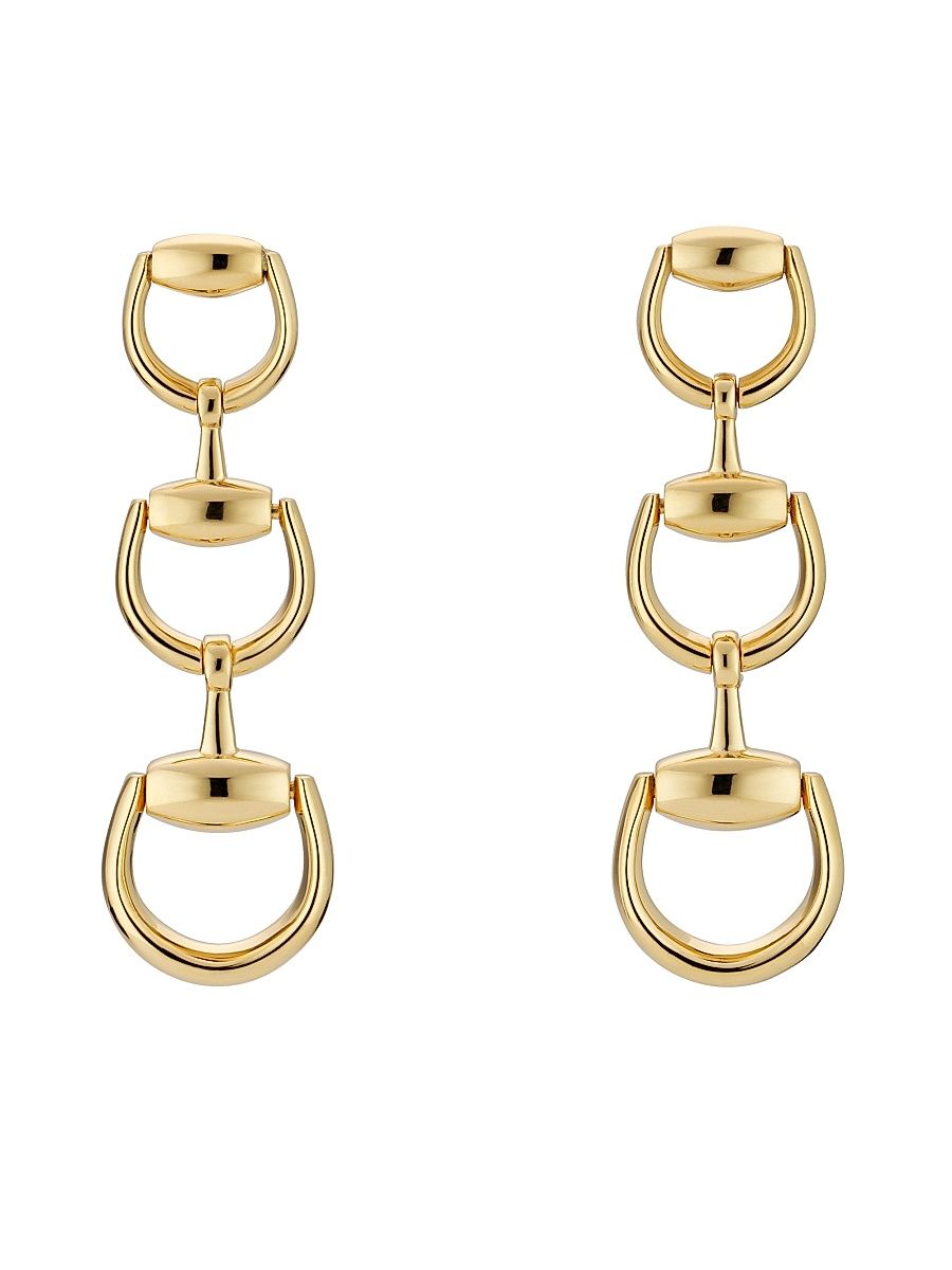 Women's 18K Yellow Gold Horsebit Triple-Drop Earrings - Gold