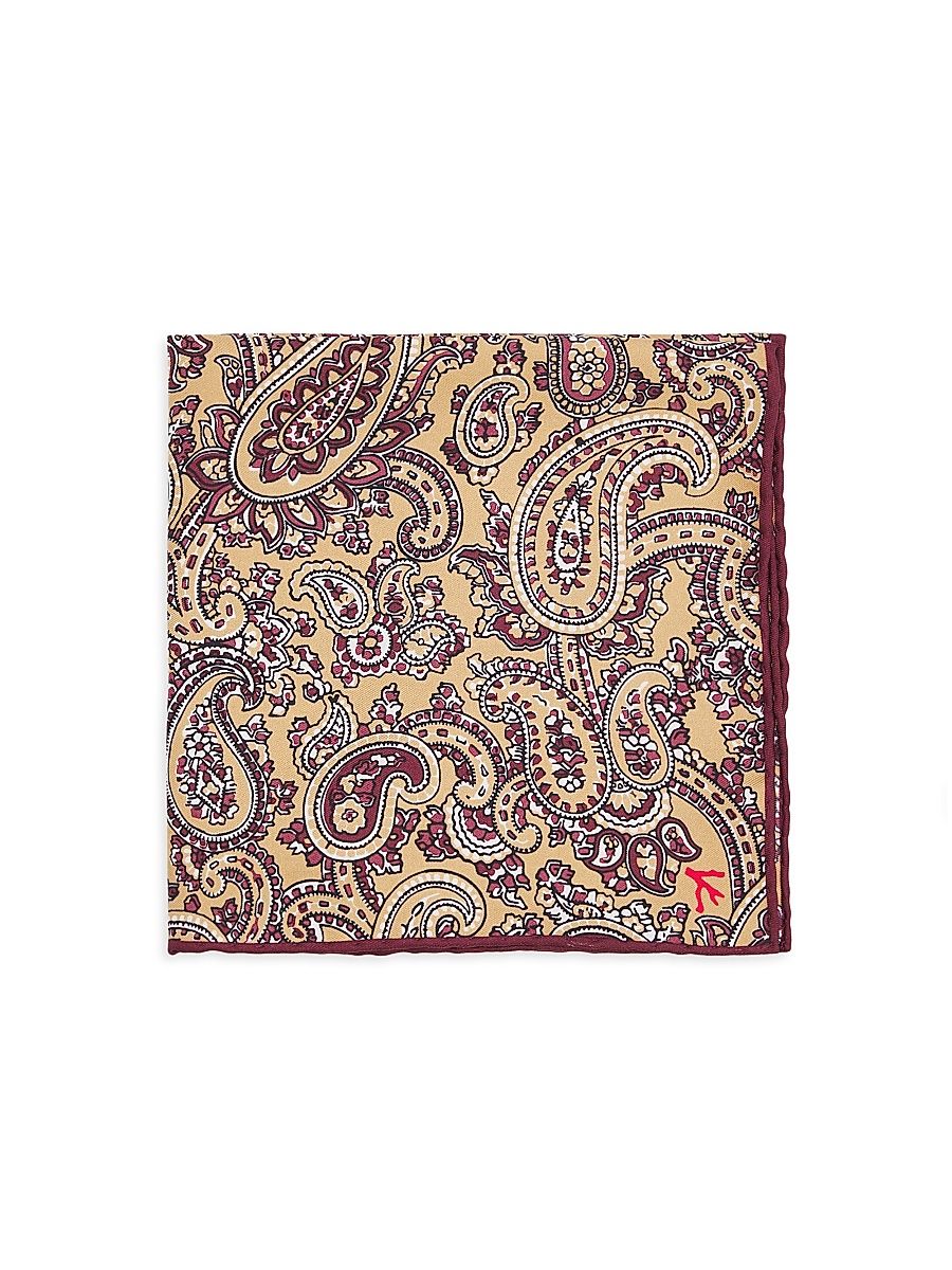 Men's Paisley Silk Pocket Square - Light Beige