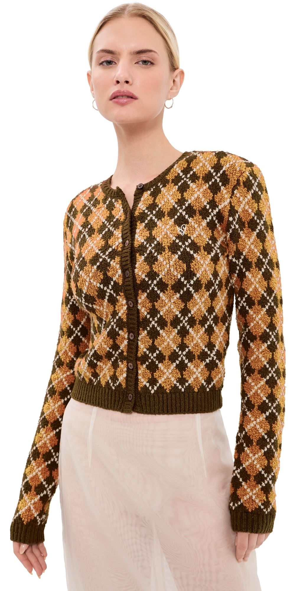 Acne Studios Bouclé Argyle Knit Cardigan Brown/Orange XS