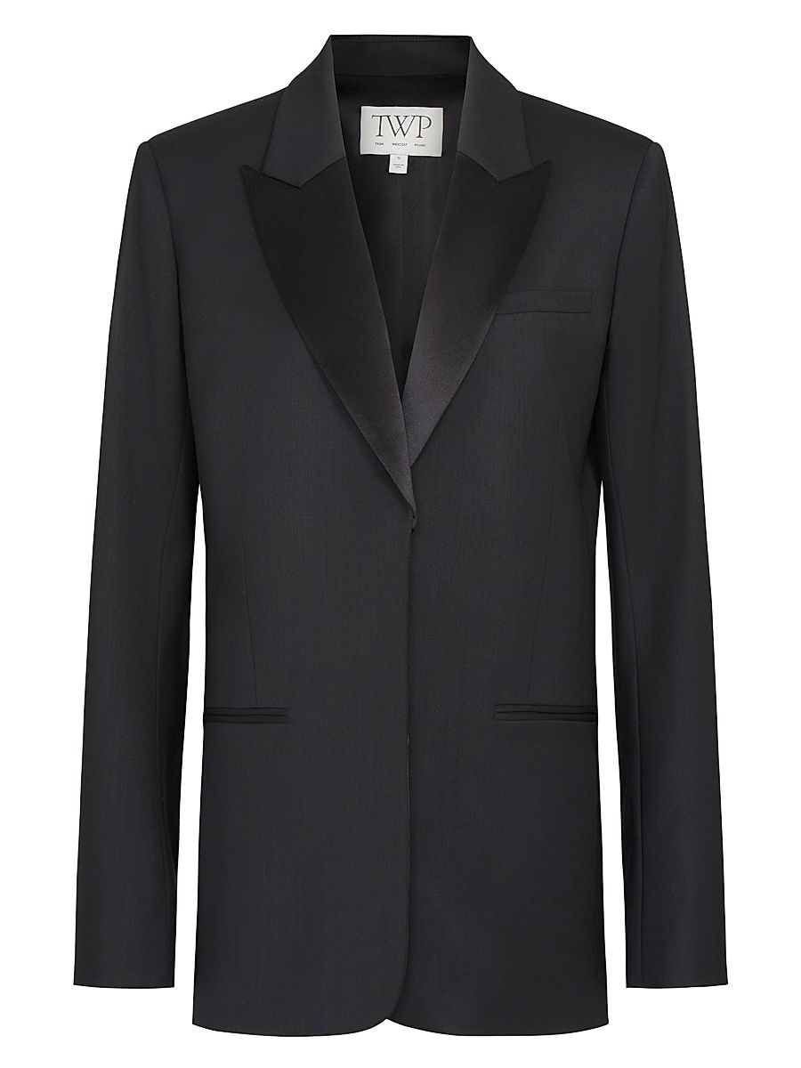 Women's Sweet Pea Stretch-Wool Tuxedo-Style Jacket - Black - Size Large