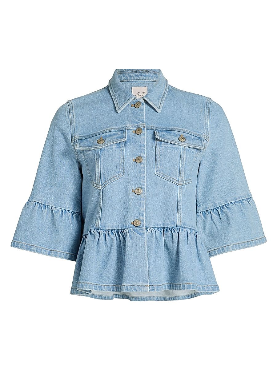 Women's Mandie Denim Peplum Crop Jacket - Mist - Size XS